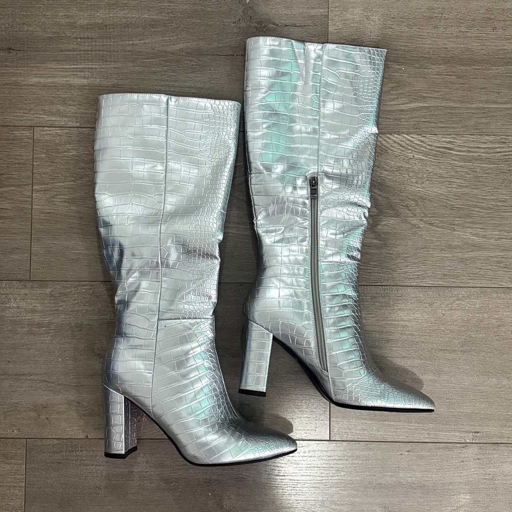 Silver Knee-High Boots